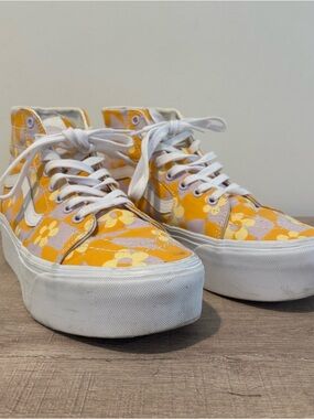 Vans Yellow Floral High-Top Platform Sneakers